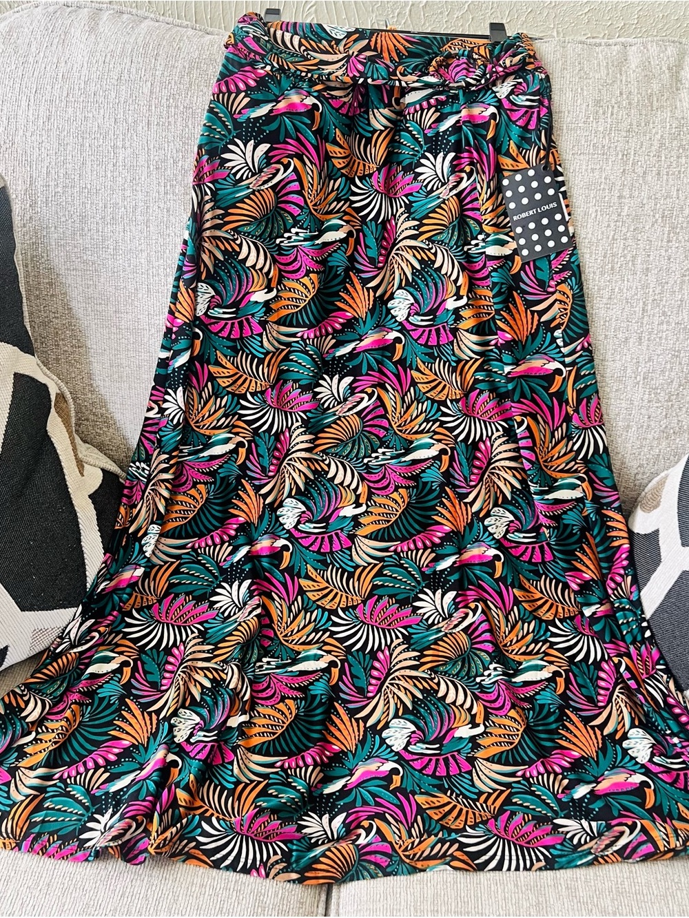 Robert Louis Colorful Tropical Maxi Skirt With Ring Resort Vacation Cruise NWT S